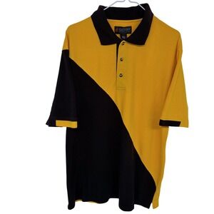 Vintage 90s 6th Gear Racewear Polo Shirt Large Men's Black Yellow Colorblock Vtg